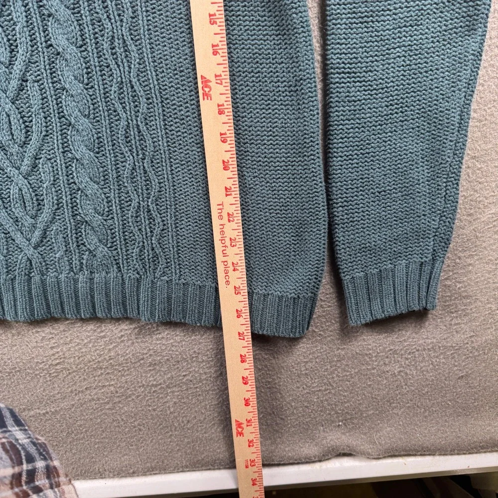 St. Johns Bay Sweater Women XL Teal Cable Knit Shawl Collar Pullover Grandpacore